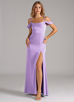 Azazie Callan Bridesmaid Dresses Lilac A-Line Pleated Stretch Satin Convertible Dress image3