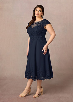 Azazie Terrano Mother of the Bride Dresses Dark Navy A-Line Scoop Lace Dress image7