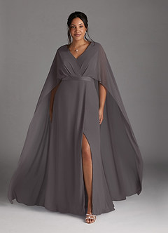 Azazie Isa Mother of the Bride Dresses Steel Grey A-Line V-Neck Pleated Chiffon Dress image7