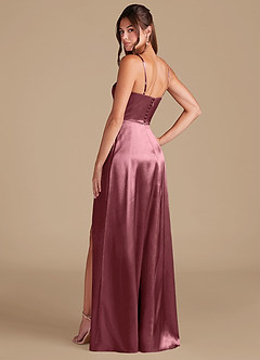 Azazie Halsey Bridesmaid Dresses Desert Rose A-Line Side Slit Metallic Satin Dress image6