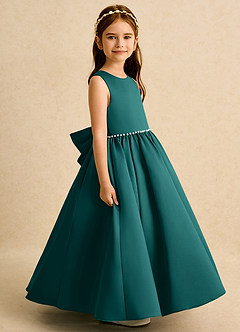 Azazie Daisies Flower Girl Dresses Peacock Ball-Gown Bow Matte Satin Dress image6