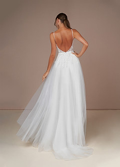 Azazie Celandine Vestidos de novia Vestido de Blanco Diamante Champán de Tul de Corte en A con Lentejuelas Cuello V image3
