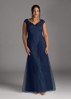 Azazie Melena Mère de la mariée Robes Robe Sirène en Tulle Dentelle Bleu Marine Foncé image11
