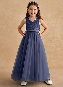 Azazie Cinna Flower Girl Dresses Stormy A-Line Lace Tulle Dress image1