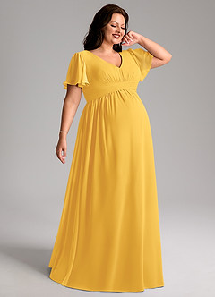 Azazie Verna Maternity Bridesmaid Dresses A-Line V-Neck Ruched Chiffon Floor-Length Dress image7