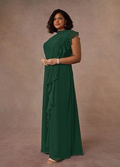 Azazie Narine Mother of the Bride Dresses Dark Green A-Line High Neckline Pleated Chiffon Dress image14