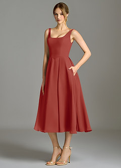 Azazie Amalie Bridesmaid Dresses Terracotta A-Line Pleated Chiffon Dress image1