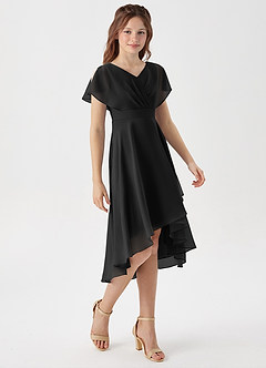 Azazie Graciela Junior Black A-Line Pleated Chiffon Dress image5
