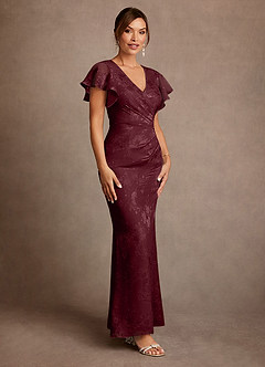 Azazie Dorina Final Sale Cabernet Sheath Pleated Floral Jacquard Dress image3