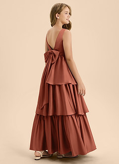 Azazie Meadowyn Junior Clay A-Line Bow Stretch Satin Dress image6