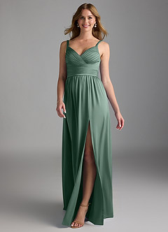 Azazie Chanel Brautjungfernkleider A-Linie Plissee Stretch-Satin Kleid Eukalyptus image1