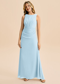 Azazie Floris Junior Linia A Pofałdowany Szyfon Długość podłogi Młodsza druhna Sukienka image4