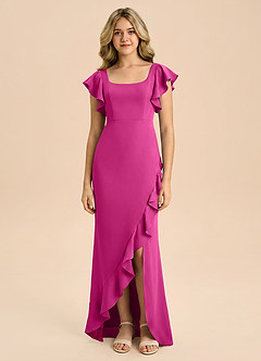 Azazie Demi Junior Fuchsia Mermaid Bow Stretch Satin Dress image5