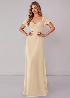 Azazie Fatima Bridesmaid Dresses Champagne A-Line with Pockets Chiffon Dress image2
