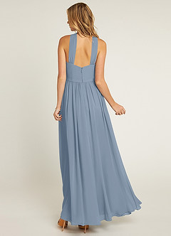 Azazie Jacey Final Sale Dusty Blue A-Line Pleated Chiffon Dress image2