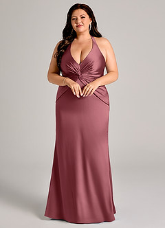 Azazie Valerie Bridesmaid Dresses Desert Rose Mermaid Pleated Stretch Satin Dress image3