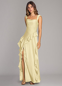 Azazie Sloane Vestidos de damas de honor Vestido de Sorbete De Limón de Satén Elástico de Corte en A con Escote de Corazón image2