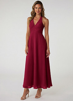 Azazie Tessie Bridesmaid Dresses Burgundy A-Line Pleated Chiffon Dress image1
