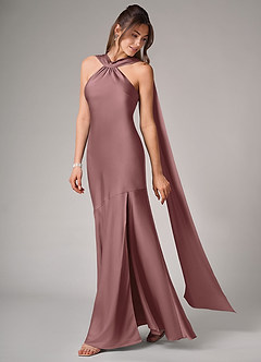 Azazie Kinsley Bridesmaid Dresses Vintage Mauve Mermaid Side Slit Stretch Satin Dress image4
