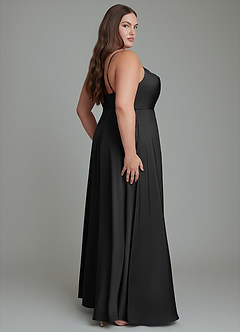 Azazie Sarella Vestidos de damas de honor Vestido Negro de Satén Elástico de Línea A con Plisado image2