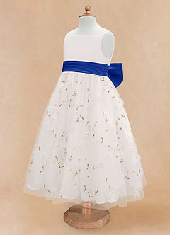 Azazie Pollie Flower Girl Dresses Ivory Royal Blue A-Line Bow Tulle Dress image13