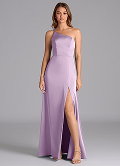 Azazie Trina Bridesmaid Dresses Frosted Lilac A-Line One Shoulder Stretch Satin Dress image3