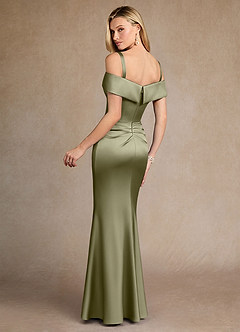 Azazie Laredo Mother of the Bride Dresses Pistachio Mermaid Off the Shoulder Stretch Satin Dress image4