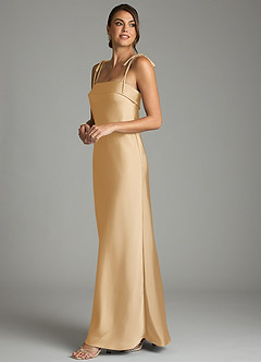 Azazie Ellia Brautjungfernkleider Etui Schleifen Stretch-Satin Kleid Gold image4