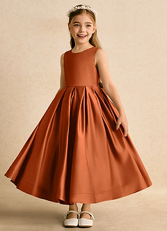 Azazie Cailee Flower Girl Dresses Burnt Orange Ball-Gown Pleated Matte Satin Dress image4
