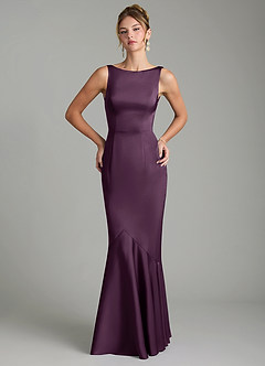 Azazie Tamera Robes de demoiselle d'honneur Robe Sirène en Satin extensible Plissé Prune image3