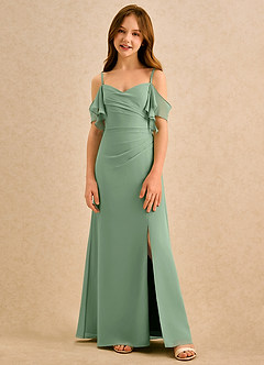 Azazie Pippy Girls Formal Abiti da Ragazza di Fiori Abito A-Line in Chiffon Scollo a Cuore Matcha image3