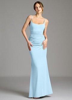 Azazie Jolene Brautjungfernkleider Meerjungfrau-Linie Rechteckiger Ausschnitt Premium Stretch Jersey Kleid Himmelblau image1