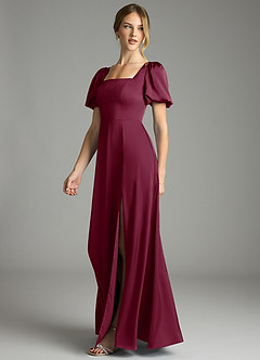 Azazie Fyona Bridesmaid Dresses Mulberry A-Line Pleated Stretch Satin Dress image4