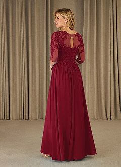 Azazie Mirielle vestidos de madre de la novia Vestido de Borgoña de Gasa de Corte En A con Encaje Scoop image4