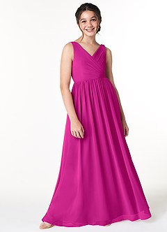 Azazie Sawyer Junior Fuchsia A-Line Pleated Chiffon Dress image3