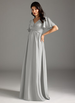 Azazie Verna Maternity Bridesmaid Dresses A-Line Ruched Stretch Satin Floor-Length Dress image4