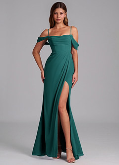 Azazie Johana Bridesmaid Dresses Peacock Mermaid Off the Shoulder Chiffon Convertible Dress image4