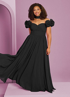 Barbie ♥ Azazie Brautjungfernkleider Wandelbar A-Linie Schulterfrei Chiffon Kleid Schwarz image10