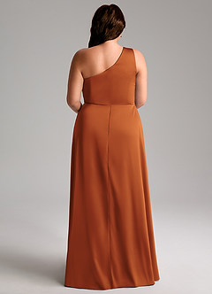 Azazie Brooke Bridesmaid Dresses Cinnamon A-Line One Shoulder Stretch Satin Dress image10