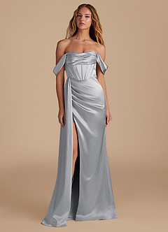 Azazie Amyra Robes de demoiselle d'honneur Robe Sirène Convertible en Satiné métallisé Encolure en Forme de Cœur Argent image4