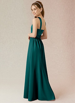 Azazie Jiya Junior Peacock A-Line Pleated Stretch Satin Dress image3