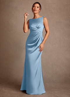 Azazie Baltimore Mère de la mariée Robes Robe Trapèze en Satin extensible Plissée Poudre Bleue image1