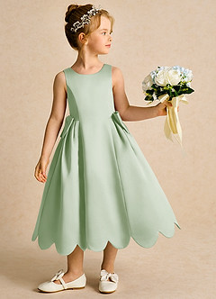 Azazie Macaroon Robe Demoiselle D'honneur Fillette Robe Princesse en Mat Satiné Arc Vert Sauge image2