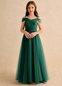 Azazie Yuna Girls Formal Sukienki dla dziewczynek sypiących kwiaty Linia A Zza ramienia Tiul Długość podłogi Sukienka image4