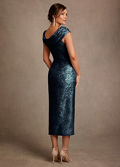 Azazie Alpine Klänningar till brudens mor Klä A-Line i Blommig Jacquard Plisserad Mörk Marinblå image2