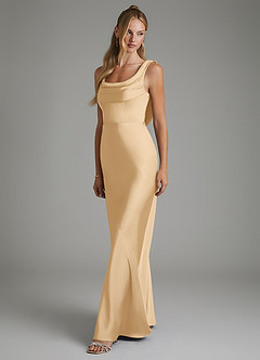 Azazie Elena Bridesmaid Dresses Gold Mermaid Pleated Stretch Satin Dress image4