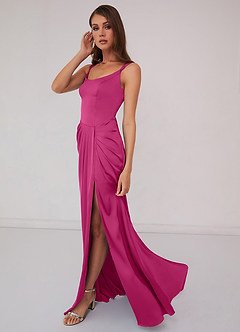 Barbie ♥ Azazie Final Sale Barbie Pink Mermaid Pleated Stretch Satin Dress image3