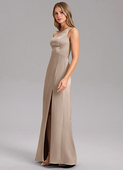 Azazie Phaedra Jurken voor bruidsmeisjes Jurk van Stretch Satijn met A-lijn One-shoulder Taupe image4