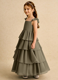 Azazie Boba Flower Girl Dresses Willow Green A-Line Square Neckline Chiffon Dress image7