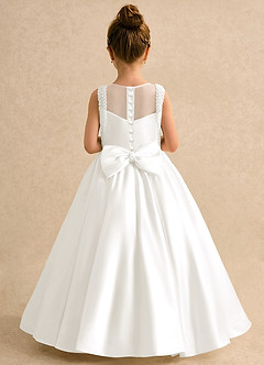 Azazie Trinity Flower Girl Dresses Ivory Ball-Gown Bow Matte Satin Dress image2